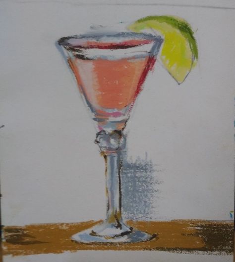 Oil Pastel Glass Drawing, Painting Cocktail, Pastel Drinks, Cosmopolitan Cocktail, What Should I Draw, Guava Juice, Colored Pencil Drawings, Hand Oil, Oil Pastel Paintings