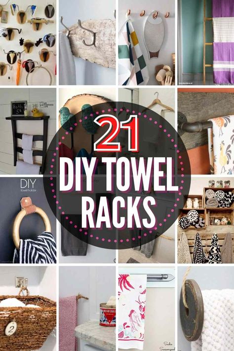 20+ Inspired & Affordable DIY Towel Rack Ideas Towel Rack Bathroom Diy, Diy Towel Bar, Diy Towel Holder, Towel Rack Ideas, Towel Hanging Ideas, Towel Storage Ideas, Towel Holder Diy, Hang Towels In Bathroom, Kitchen Towels Hanging