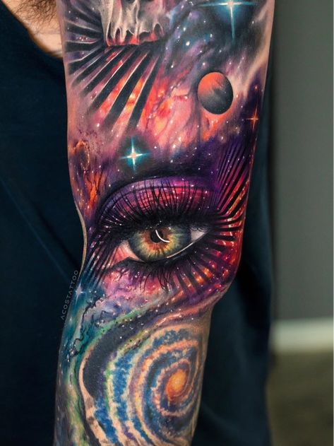 Black Light Tattoo, Tattoo Artists Near Me, Soul Tattoo, Airbrush Tattoo, Light Tattoo, Galaxy Tattoo, Elbow Tattoos, Intricate Tattoo, Tatuaje A Color