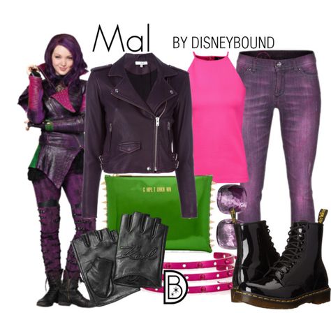 Mal by leslieakay on Polyvore featuring Raoul, IRO, Dr. Martens, Pomellato, Maria Francesca Pepe, Karl Lagerfeld, Camouflage Couture, disney, disneybound and disneycharacter Diy Mal Costume Descendants, Descendants Disneybound, Mal Descendants Outfit, Mal Disneybound, Descendants Room, Descendants Outfit Ideas, Descendants Makeup, Mal Descendants Costume, Descendants Outfits