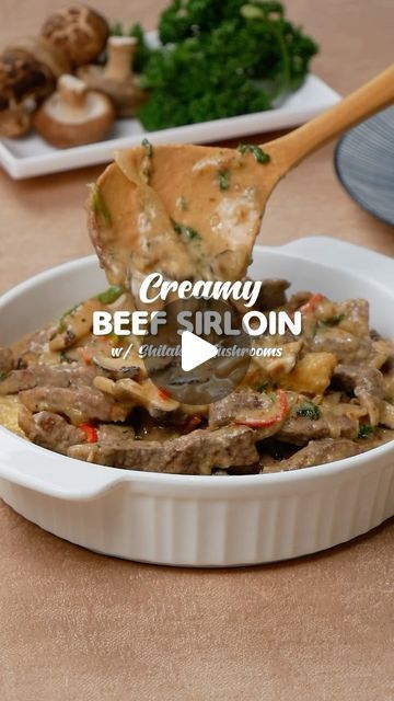 Jan Piñgol | Content Creator on Instagram: "Elevate your holiday feast with this deliciously creamy delight—Creamy Beef Sirloin with Shitake Mushrooms, made extra special with Nestle All Purpose Cream #steak #creamy #beefstroganoff #mushrooms #gourmet" Shitake Mushrooms, Shitake Mushroom, Beef Sirloin, Holiday Feast, Beef Stroganoff, Content Creator, Steak, Stuffed Mushrooms, The Creator