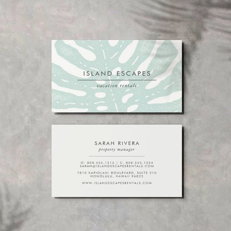 Buissness Cards, Florist Business Card, Island Chic, Chic Business Card, Hotel Card, Square Business Cards, Leaf Illustration, Business Card Inspiration, Logo Modern