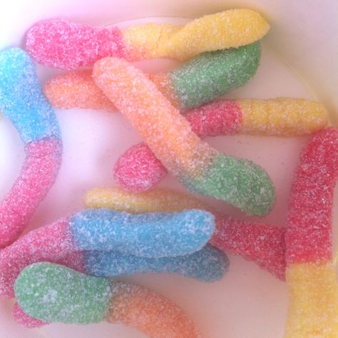 Yummy gummys! Sour Gummy Worms Aesthetic, Gummy Worms Aesthetic, Worms Aesthetic, Gummy Fish, Sour Worms, Sour Gummy Worms, Gummy Worms, Peach Rings, Gummy Candy