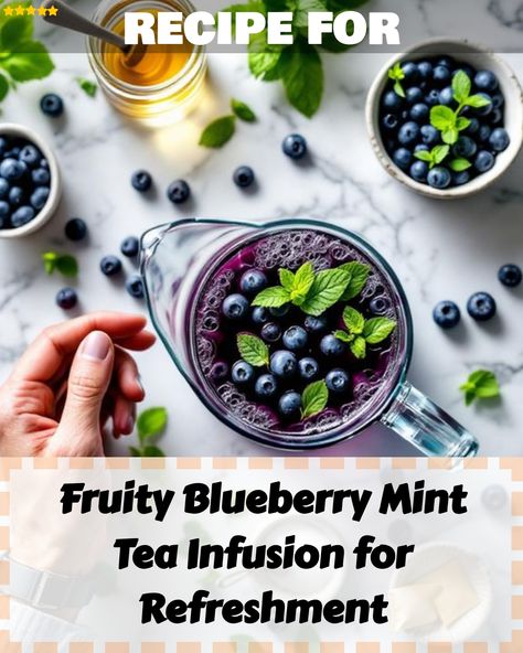 A refreshing fruity blueberry mint tea infusion, perfect for revitalizing your day with its delightful blend of flavors. Enjoy this as part of your mocktail drink kit for a non-alcoholic treat. Hot Tea Recipes, Infused Vinegars, Blueberry Tea, Tea Infusion, Blueberry Mint, Tea History, Infused Coffee, Chef Inspiration, Herbal Recipes