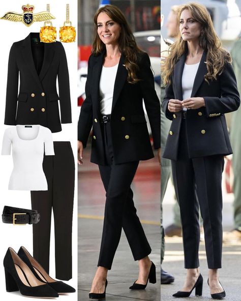 All Black Business Attire, Princess Catherine Style, Job Outfits, Stylish Business Outfits, Outfit Tutorial, Cushion Cut Earrings, Regal Style, Looks Kate Middleton, Office Fits