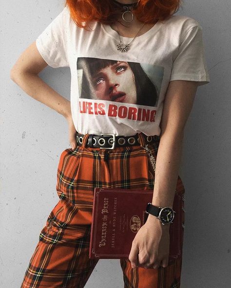 Old outfit ft. new accessories c/o @watchesjekyllhyde . Not only is this watch super cute, but the book I’m holding is actually the… Orange Plaid Pants, Korean Fashion Ideas, Fashion Alternative, Alternative Grunge, Old Outfits, Orange Pants, Korean Fashion Outfits, Plaid Outfits, Orange Plaid