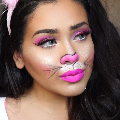 60 Halloween Makeup Looks to Step Up Your Spooky Game | Brit + Co Bunny Halloween Makeup, Bunny Face Paint, Bunny Makeup, Bunny Halloween, Spooky Games, Animal Makeup, Easter Makeup, Halloween Makeup Tutorial, Bunny Costume