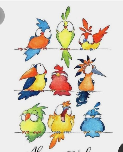 Doofus Birdie, Funny Birds Drawing, Cartoon Birds Cute, Bird Drawings Easy, Cartoon Bird Drawing, Bird Doodle, Whimsical Art Paintings, Cartoon Birds, Whimsical Paintings