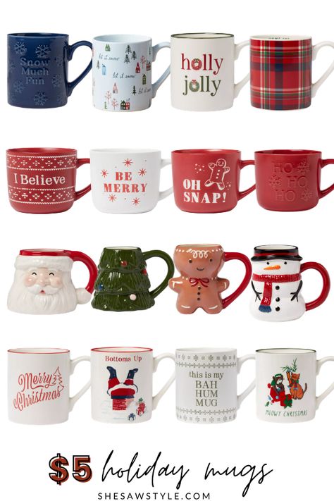 $5 Holiday Mugs from Target by cozy lifestyle blogger She Saw Style - christmas mugs | holiday mugs | christmas gift | christmas gift ideas | coffee mugs | christmas aesthetic | holiday decor | homewares | festive mugs | cute christmas mugs | affordable gift ideas | gifts for friends | gifts for her | gifts for him | cheap christmas gifts | mugs | decorative mugs | @target | #targetgifts #christmasgifts #giftguide #holidaymugs #coffeemugs Big Christmas Mugs, Crismas Mugs, Christmas Mug Set Of 4, Matching Christmas Mugs, Cute Mug Gift Ideas, Christmas Mugs Target, Christmas Coffee Mugs Gifts Ideas, Winter Mug Ideas, Christmas Mugs Ideas