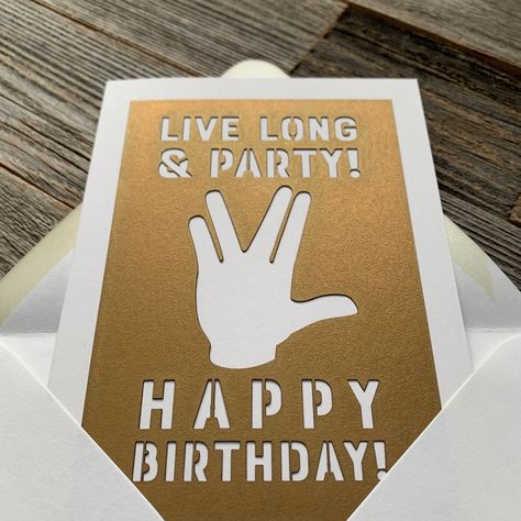 ★★★★★ "Bought this card for a friend who is a huge Trek fan! Would order again" Talena K. https://etsy.me/3DStUjI #etsy #birthday #gold #spockcard #livelongandprospe #startrekcard #startrekbirthday #spockbirthday #prosperbirthdaycard Star Trek Baby, Star Trek Birthday, Star Trek Party, Live Long And Prosper, Card For A Friend, Birthday Gold, Boulder Co, Dad Day, Spock