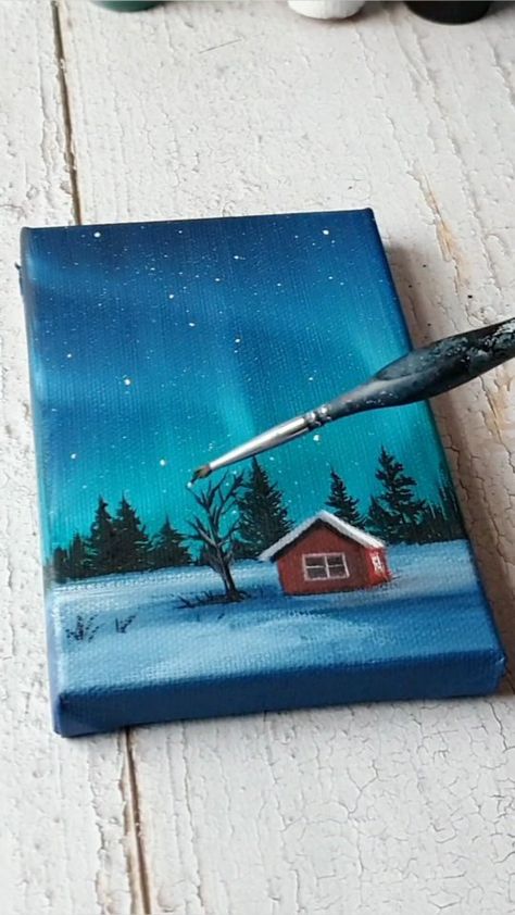 Northern lights lake painting ✨️ Acrylics on A5 size canvas You can watch the full step by step tutorial on my youtube channel… | Instagram Painting On Mini Canvas, Cards Painting, Bright Abstract Art, Aurora Sky, Northern Lights Painting, Seascapes Art, Wedding Invitation Background, Lake Painting, Invitation Background