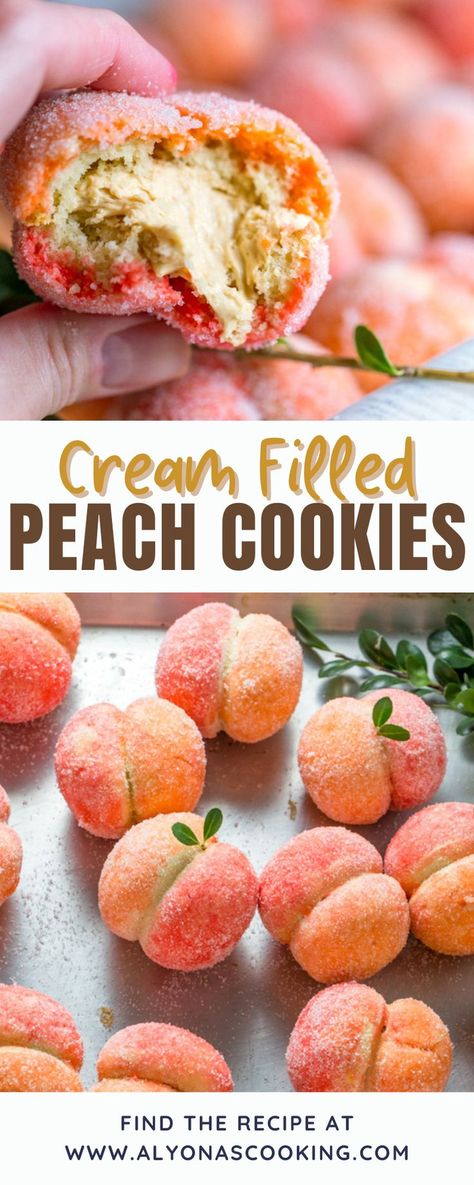 Peaches And Cream Oatmeal Cookies, Peach Cookie Recipes, Russian Peach Cookies, Cookies That Look Like Peaches, Edible Dessert Recipes, Hungarian Apricot Cookies, Peach Shaped Cookies, Summer Flavor Cookies, Peach Cookies Italian