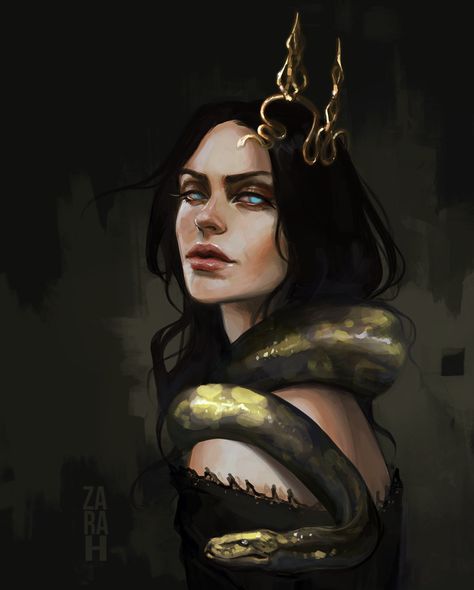 Warrior Angel, Yennefer Of Vengerberg, Arte Sketchbook, Evil Queen, Agra, Character Portraits, Dark Fantasy Art, Fantasy Character Design, Snakes