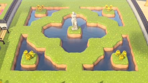 Acnh Terraforming Pond, Simple Terraforming Ideas Animal Crossing, Water Terraforming Animal Crossing, Acnh Water Scaping Ideas, Acnh Water Terraforming, Acnh Terraforming Ideas Water, Acnh Spiral Pond, Pond Ideas Acnh, Island Terraforming Ideas