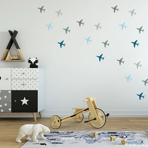 Repositionable Airplane Decals Fabric Wall Stickers | Etsy Adventure Theme Bedroom, Horse Themed Bedrooms, Adventure Stickers, Nursery Stickers, Theme Bedroom, Adventure Theme, Sustainable Decor, Macbook Decal, Grey Tones