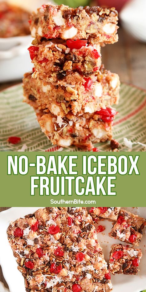 3 reviews · 20 minutes · Serves 12 · My grandmother grew up poor. But just as my buddy Christy Jordan would say, she was rich in every way that mattered. And my Nana's story to me about her favorite Christmas was perfect evidence Icebox Fruit Cake Recipe, Icebox Fruitcake, Fruit Cake Recipe Easy, Fruit Cake Recipe Christmas, Newfoundland Recipes, Cake Land, Fruit Cake Cookies, Fruit Cakes, Fruitcake Recipes