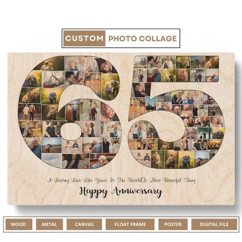 65th Wedding Anniversary Gift For Parents 65 Years Married Anniversary 65th Anniversary Gift For Grandparents - Christmas Gifts Married Anniversary, Photo Collage Ideas, Anniversary Photo Collage, 65th Wedding Anniversary, Wedding Photo Collage, Grandparents Christmas Gifts, Anniversary Gift For Parents, Metal Photo Prints, Family Tree Print