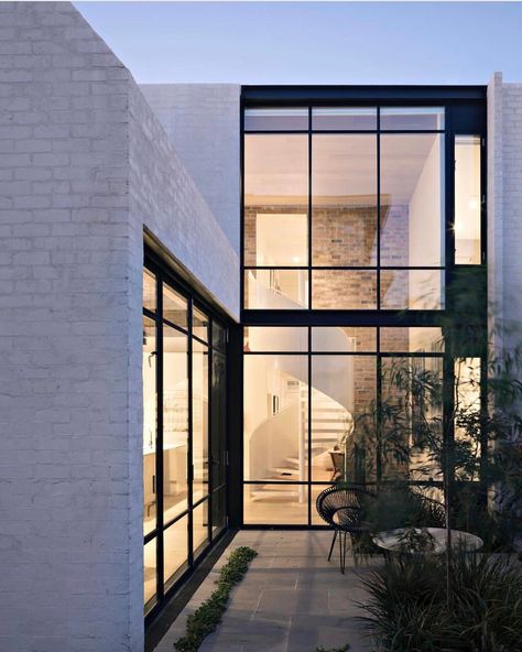 I got lost in the stunning double height steel windows and nearly missed the spiral staircase inside, wow! Richmond House by @inglisarchitects Photo @tatjanaplitt Inglis Architects, Tan House, Funny Real Estate Quotes, Funny Real Estate, Sou Fujimoto, Heritage House, Australian Architecture, Real Estate Quotes, Windows Exterior