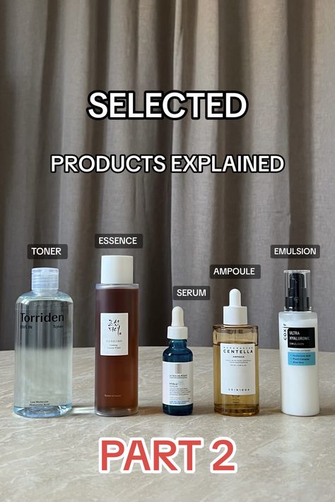 Selected products explained Part 2. Serum. concentrated formulars with a silky texture. Apply after toner and essence but before moisturiser. Ampoule. Penetrates skin at the deepest level. Highly concentrated solution. High percentage of active ingredients to target specific skin concerns.  Apply after toner and essence but before moisturiser. Emulsion. A watered down lightweight lotion. intense hydration. absorbs better than creams. deliver nutrition to deeper layers of the skin. Emulsion Skincare, Serum Routine, Essence Serum, Skincare Ingredients, Have You Seen, Body Skin, Body Skin Care, Self Development, Glow Up?