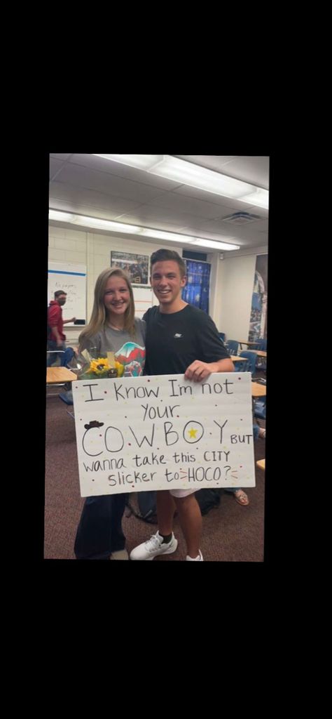 Cowboy Hoco Proposal, Cowboy Promposal, Cow Promposal, Homecoming Posters, Dance Proposal, Hoco Ideas, City Slickers, Hoco Proposals, Poster Ideas