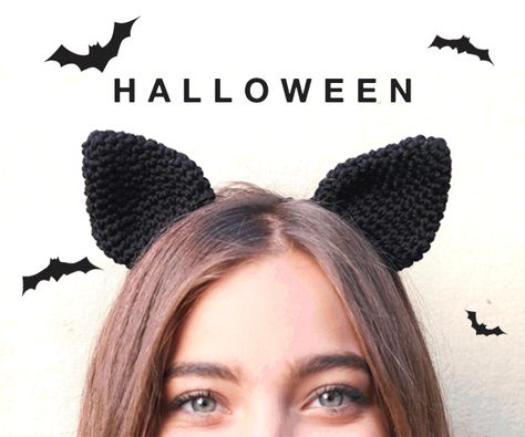 Crochet Cat Ears, Crochet Pour Halloween, Bandeau Au Crochet, Crochet Bat, Cat Headband, Simply Crochet, Confection Au Crochet, Irish Crochet Dress, Halloween Headband