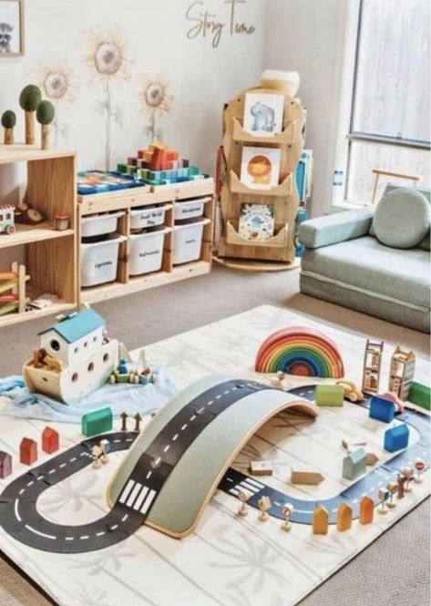 Playroom Storage Ideas, Baby Couch, Small Playroom, Playroom Rules, Montessori Playroom, Playroom Signs, Kids Basement, Toddler Playroom, Hall Furniture