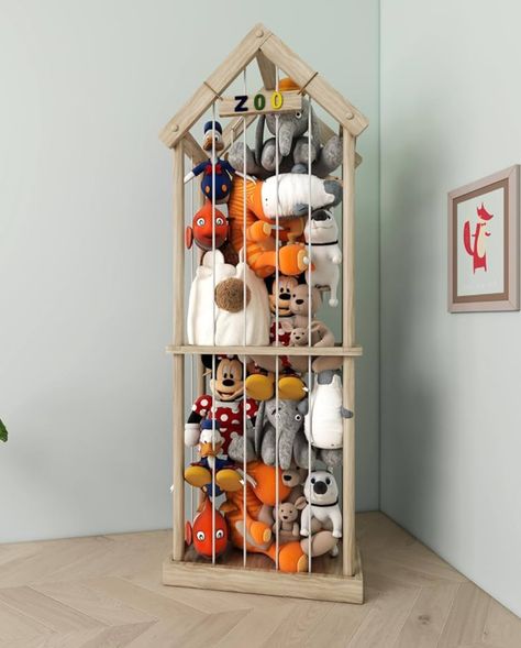 Zoo Stuffed Animal Holder, Stuffed Animal Storage Zoo, Stuffed Animal Storage Ideas, Teddy Storage, Stuffed Animal Zoo, Stuffed Animal Holder, Soft Toy Storage, Room Organizer, Pillow Storage