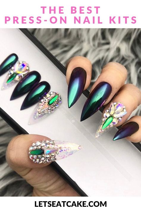 Looking for long-lasting fake nails that are budget-friendly? Looking for some seriously over-the-top claws? This list of the best press-on nails has both! #nails #manicure #presson #pressonnails #fakenails Ongles Bling Bling, Prom Nail Designs, Best Press On Nails, Iridescent Foil, Nail Services, Crystal Nails, Prom Nails, Unique Nails, Bling Nails