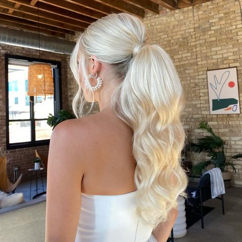 THE bridal hair inspo ✨✨ @hanniebananiie @itstmarieg @meganschnellhair #chicagobridalhair#chicagobride #chicagobridalhairstylist #chicagobride Bridal Hair Blonde, Blonde Bridal Hair, Bridal Ponytail, Wedding Hair Colors, Bridal Hair Inspiration, Bridal Hairstyles, Hair Blonde, April 16, Wedding Plans