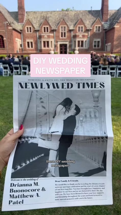 The Wedding Times Newspaper, Newlywed Times Newspaper, Diy Wedding Newspaper, Newspaper Wedding Announcement, Wedding Tiktok, Newspaper Club, Newspaper Wedding, Newspaper Wedding Programs, Wedding Hacks