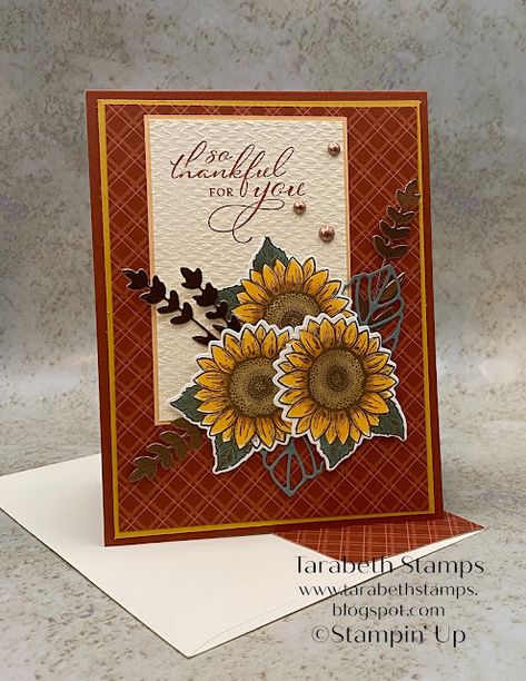 Thanksgiving Cards Handmade, Fall Greeting Cards, Sunflower Cards, Card Making Ideas, Handmade Thank You Cards, Thankful For You, Wedding Cards Handmade, Hand Stamped Cards, Stamping Up Cards