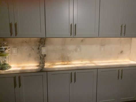 Translucent Quartzite Countertops, Light Up Quartz Counter, Light Up Countertops, Counter Lighting, Backlit Bathroom Mirror, Lower Cabinets, Quartz Counter, Quartzite Countertops, Led Tape