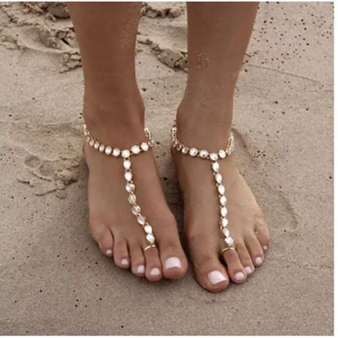 Bohemian Style Foot Jewelry Perfect For Beach Wedding, Vacations Or To Dress Up A Pair Of Plain Sandals Gold Barefoot Sandals, Gold Ankle Chain, Bahamas Trip, Barefoot Sandals Wedding, Wedding Shoes Sandals, Beach Wedding Sandals, Mermaid Cupcakes, Beach Wedding Sandals Barefoot, Beach Wedding Shoes