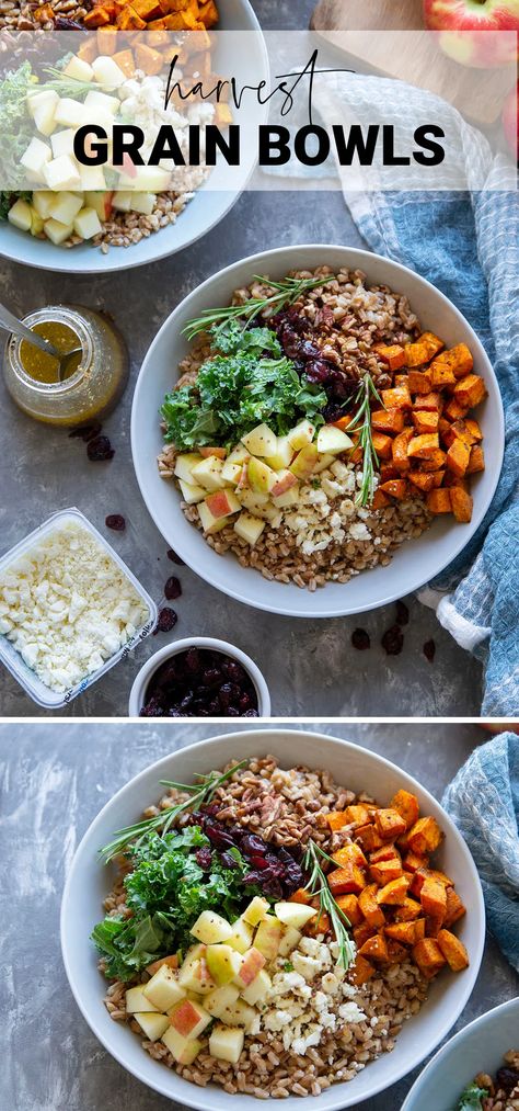 Maple Mustard Vinaigrette, Sweet Potatoes And Apples, Potatoes And Apples, Grain Bowl Recipe, Power Bowl Recipe, Cooking Grains, Sweet Potato Bowls, Mustard Vinaigrette, Healthy Bowls Recipes