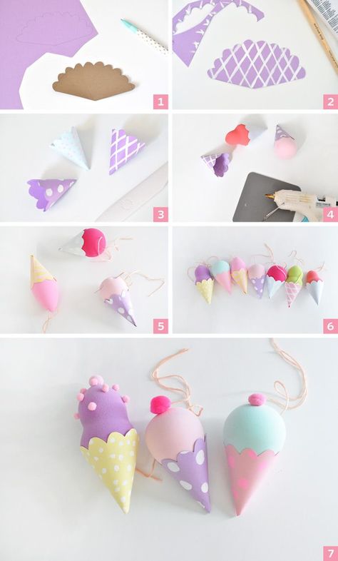 Mini Ice Cream Charms Cream Backpack, Ice Cream Crafts, Mini Ice Cream, Neli Quilling, Ice Cream Birthday Party, Ice Cream Theme, Diy Ice Cream, Handmade Charlotte, Flower Decorations Diy