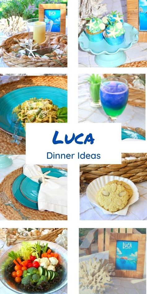 Disney Movie Themed Dinner, Themed Dinners Ideas, Luca Party, Disney Themed Movie Night, Disney Movie Night Food, Italian Seaside, Disney Themed Food, Disney Movie Night Dinner, Movie Night Dinner