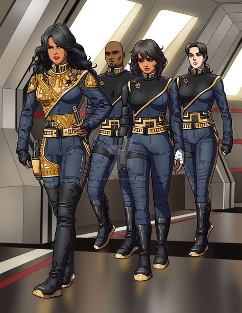 Sci Fi Uniform, The Bodyguard, Power Struggle, Sci Fi Fashion, Sci-fi Armor, Star Trek Images, Star Trek Art, Star Wars Outfits, Superhero Design