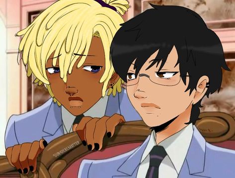 Tamaki X Kyoya Fanart, Tamaki And Kyoya, Black Anime Edits, Tamaki Kyoya, Poc Pfps, Poc Characters, Blasian Anime, Black Fanart, Ouran High School Host Club Funny