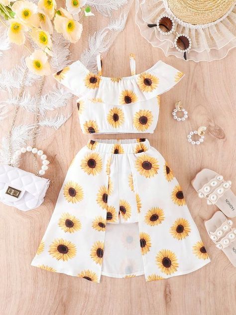 Cute Summer Outfits For 12-13, Baby Sunflower, Outfits For Kids, Outfits For Girls, Ruffle Trim Top, Summer Trends Outfits, Cute Dress Outfits, Summer Outfit Ideas, Trendy Outfits For Teens