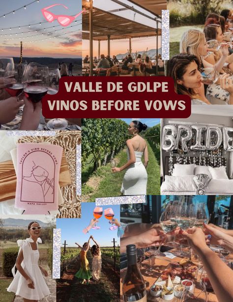 Inspo for your bachelorette. Bachelorette trip  Vinos before Vows theme.  #bachinspo #bacheloretteinspo #bacheloretteideas #winetastingbachelorette #vinosbeforevows #valledeguadalupe #beforevows Vineyard And Vows Bachelorette, Bachelorette Collage, Collage Themes, Vineyard Bachelorette, Vino Before Vows Bachelorette, Vino Before Vows, Bachelorette Inspo, Bachelor/bachelorette Party, Bachelorette Themes