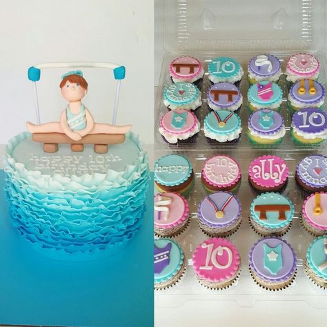 Gymnastic Cupcake Ideas, Gymnastics Birthday Cupcakes, Gymnastics Cupcakes Ideas, Gymnastics Cakes For Girls Birthday, Gymnastics Cupcakes, Gymnastics Birthday Party Decorations, Blue Ombre Cake, Gymnastics Birthday Cakes, Gymnastic Birthday