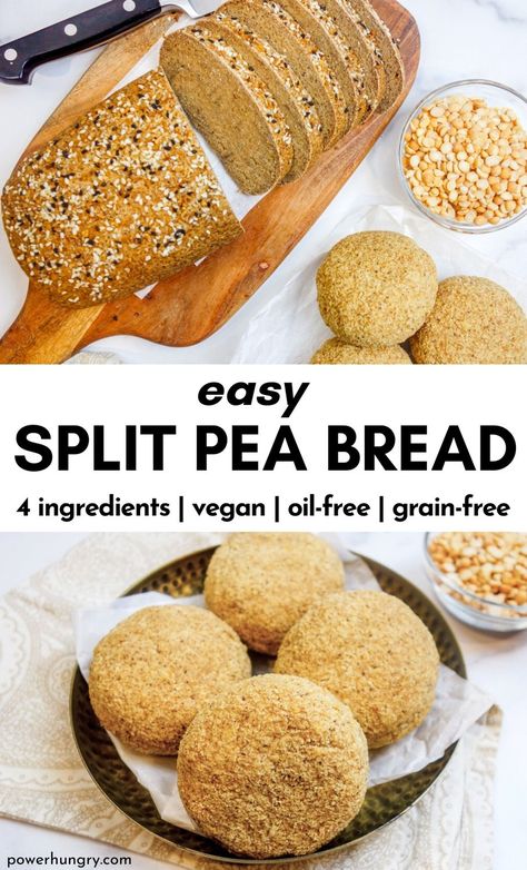 2 photo collage of split pea breads Flourless Bread, Gluten Free Scones, Grain Free Bread, Split Peas, Bread Alternatives, Protein Bread, Wheat Free Recipes, Filling Food, Vegan Bread