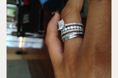 Stacked Wedding Ring Styles That'll Leave You Breathless  ~  we ❤ this! moncheribridals.com Stacked Wedding Rings, Emerald Cut Rings, Bohol, Ring Wedding Band, Put A Ring On It, Engagement Ring Wedding Band, Here Comes The Bride, The Ring, Up Girl