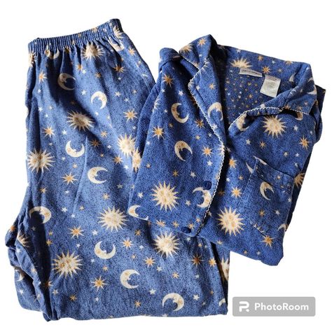 Vintage 90s 2000s Delicates Celestial Sun Moon Stars... - Depop Sun Moon Clothes, 90s Moon And Stars, Pajamas Aesthetic Outfit, 90s Sun And Moon Aesthetic, Whimsigoth Pajamas, Celestial Pajamas, 90s Pyjamas, 90s Celestial Aesthetic, 90s Pjs