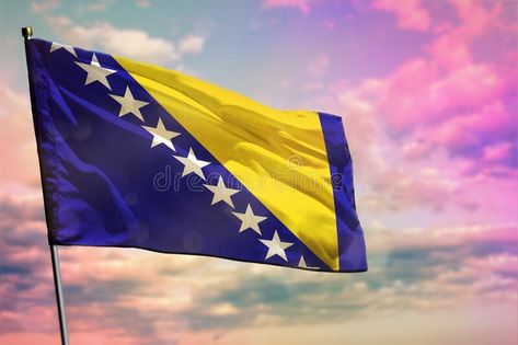 Bosnian Aesthetic, Bih Bosnia And Herzegovina Flag, Bosnia And Herzegovina Flag, Bosnia Flag, Cloudy Sky Background, Herzegovina Flag, Front Yard Garden Design, Sky Background, Front Yard Garden