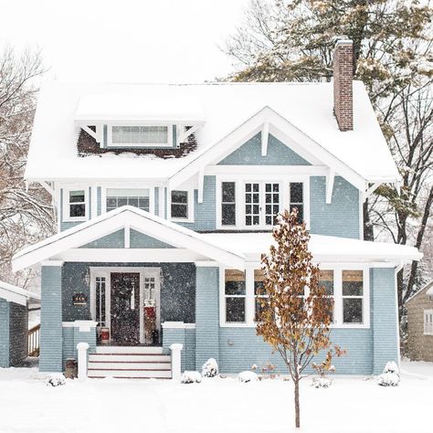 Blue Suburban House, Winter House Exterior, Jenna Kutcher, Bg Design, Craftsman Exterior, Suburban House, Casa Exterior, House Blueprints, Live Free