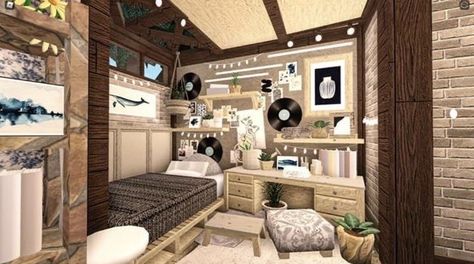 Bloxburg Cluttered Kitchen, Small House Design Cottage, Bloxburg Rustic Bedroom Ideas, Cottagecore Room Bloxburg, Bloxburg Room Ideas Cottage Core, Bloxburg Retro Bedroom, Bloxburg Cluttered House, Bloxburg Color Schemes Cottage Core, Vintage Home Bloxburg