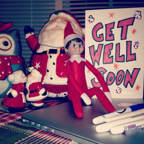 Made a get well soon card! Elf On The Shelf Get Well Soon, Get Well Soon Card, Get Well Soon, On The Shelf, Get Well, Elf On The Shelf, Rocky, Chloe, Elf