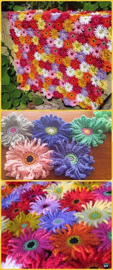 Crochet Gerbera, Crochet Daisy Flower, Crochet Flower Blanket, Confection Au Crochet, Crochet For Beginners Blanket, Crocheted Flowers, Flower Blanket, Crochet Daisy, Stitch Crochet