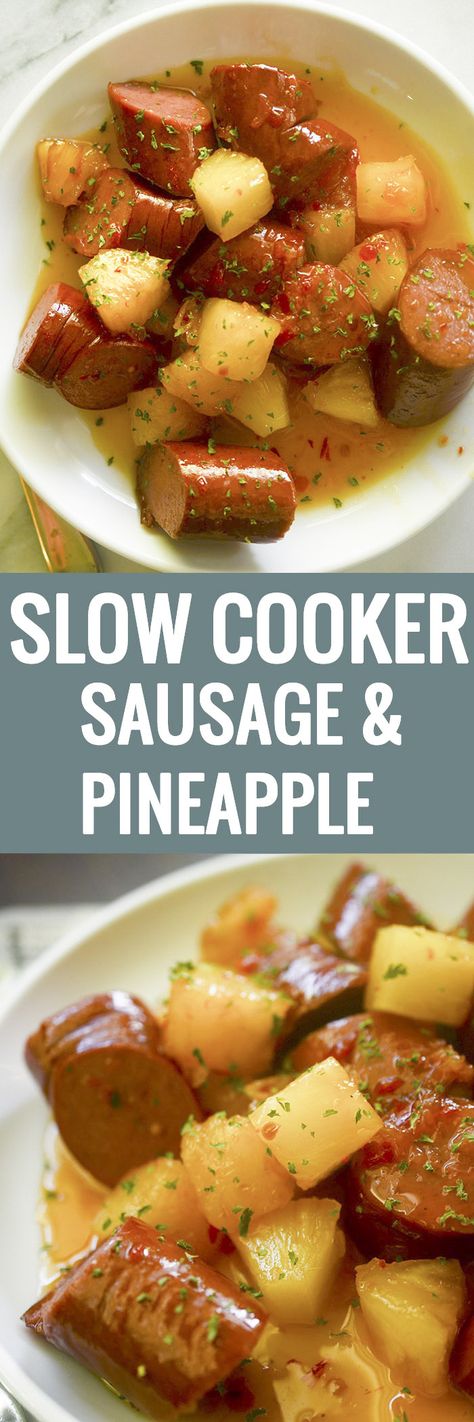 Slow Cooker Sausage and Pineapple - Recipe Diaries Sausage And Pineapple, Slow Cooker Sausage, Recipe Diaries, Pineapple Recipe, Kielbasa Recipes, Polish Sausage, Pineapple Chunks, Sausage Links, Pineapple Recipes